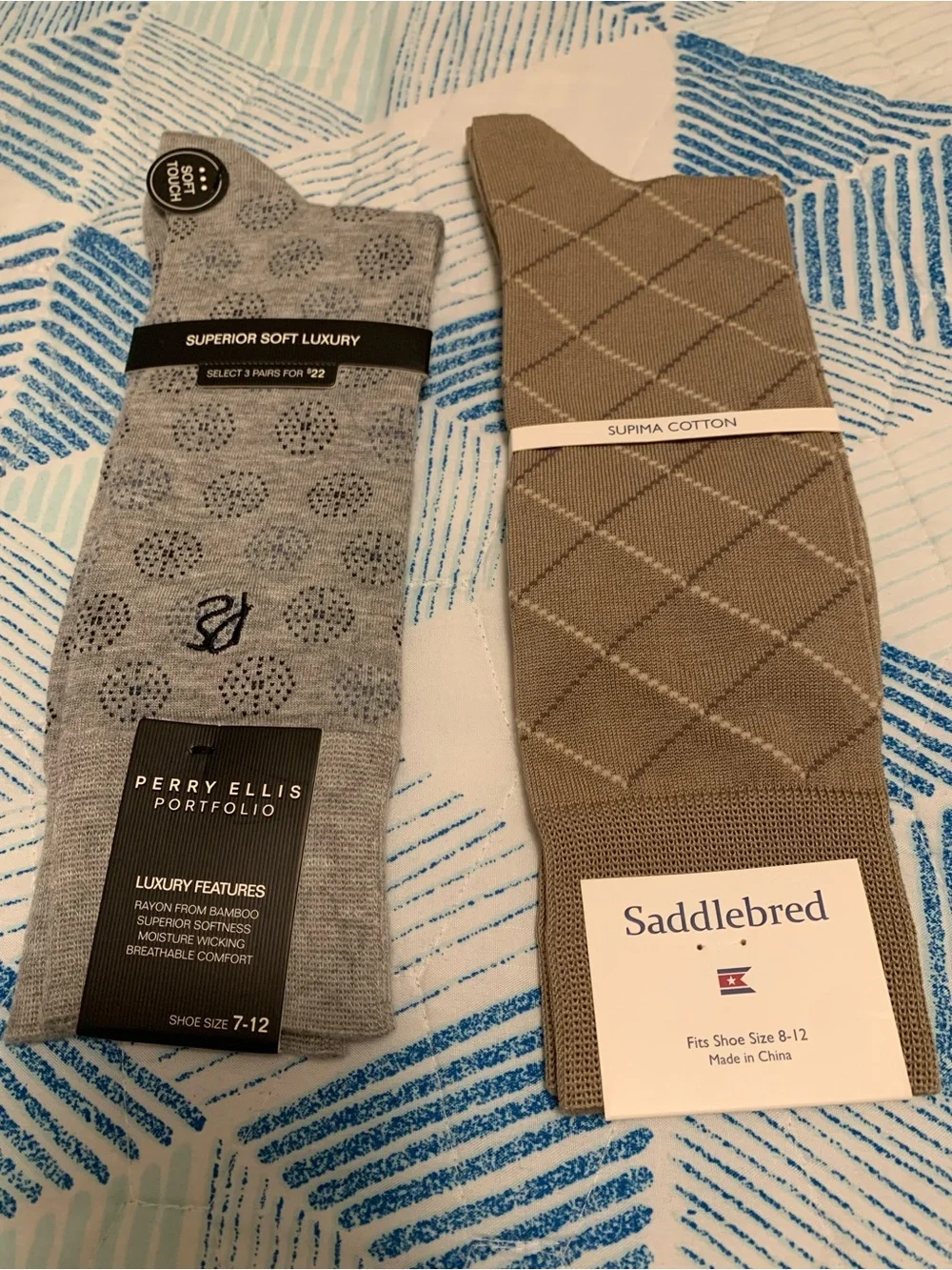 Perry Ellis Men's Dress Socks - Black, Gray, Blue, Brown & Tan Mix